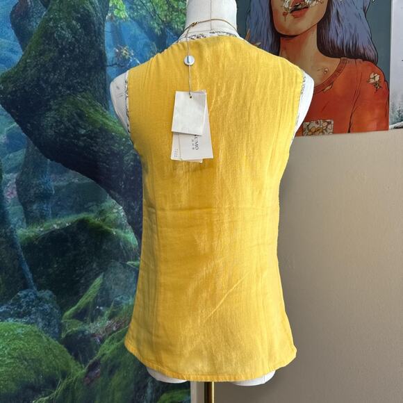 vintage style yellow sleeveless top with printed collar - indie retro blouse - Picture 5 of 8